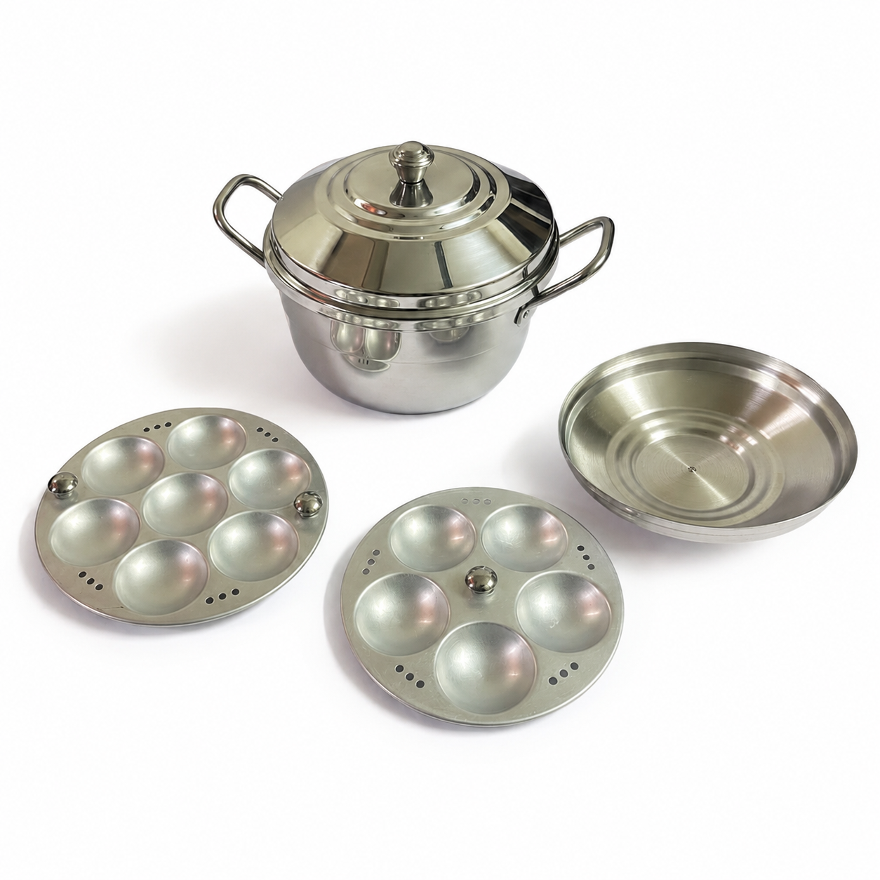 Aluminium Idli Pot 12 Pit with 2 Plates | Polished Idli Maker & Steamer Set | 7 Pit + 5 Pit Idly Plates with Lid | Multi-Purpose Cooker for Soft Idlis, Momos, Baby Food Steaming & Healthy Snacks